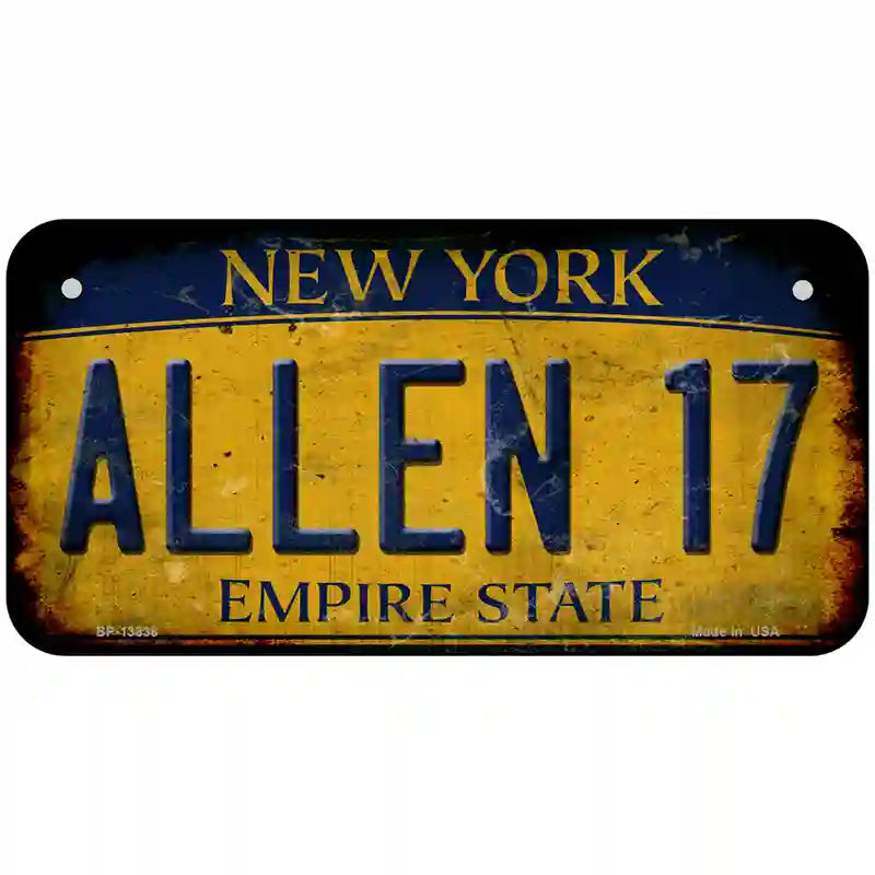 Allen 17 New York Yellow Novelty Metal License Plate Tag 6" x 3" Bicycle (BP)
