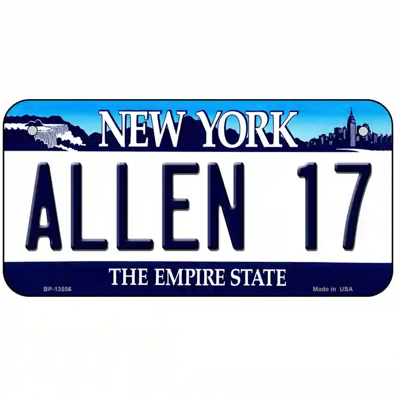 Allen 17 NY Blue Novelty Metal License Plate Tag 6" x 3" (BP)