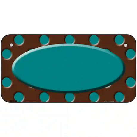 Teal Brown Polka Dot Center Oval Metal Novelty License Plate 6" x 3" Bicycle (BP)