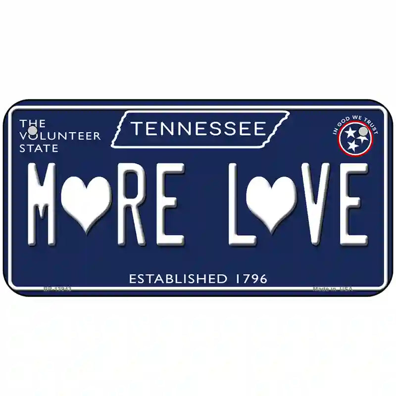More Love Hearts Tennessee Blue Novelty Metal License Plate Tag 6" x 3" Bicycle (BP)