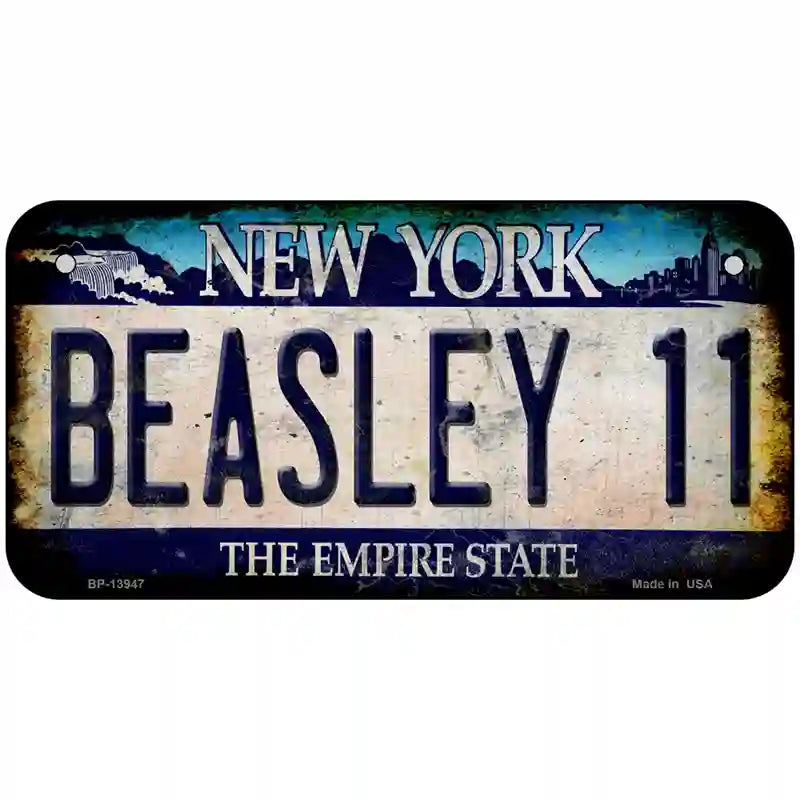 Beasley 11 New York Blue Novelty Metal License Plate Tag 6" x 3" Bicycle (BP)