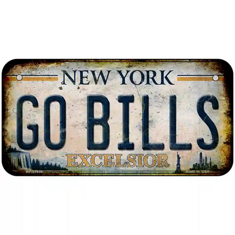 Go Bills New York White Novelty Metal License Plate Tag 6" x 3" (BP)