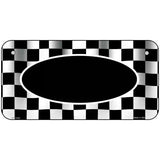 Waving Checkered Flag With Black Center Oval Metal Novelty License Plate 6" x 3" (BP)