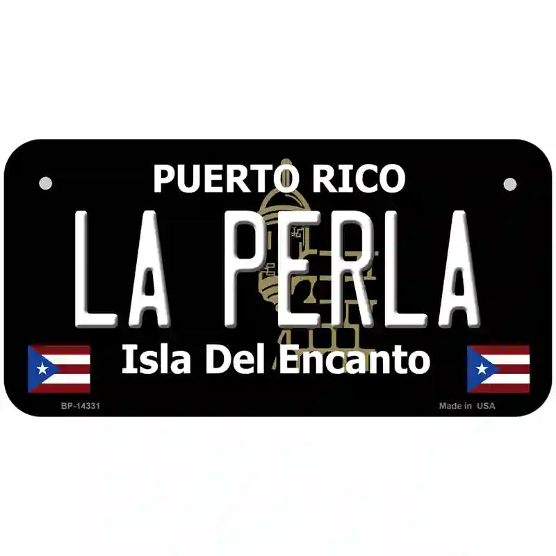 La Perla Puerto Rico Black Novelty Metal License Plate 6" x 3" (BP)