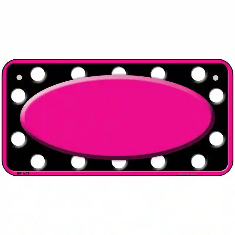 White Black Polka Dots Pink Frame And Center Oval Metal Novelty License Plate 6" x 3" (BP)