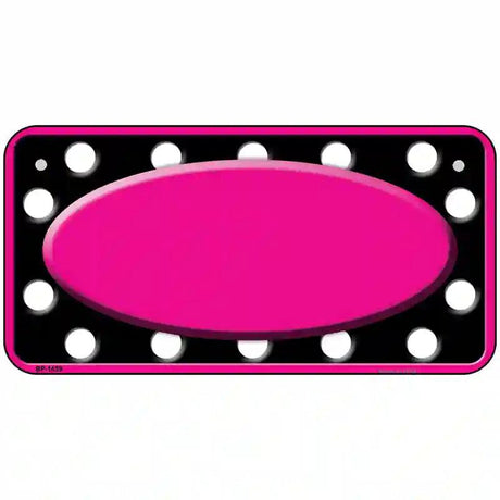 White Black Polka Dots Pink Frame And Center Oval Metal Novelty License Plate 6" x 3" (BP)