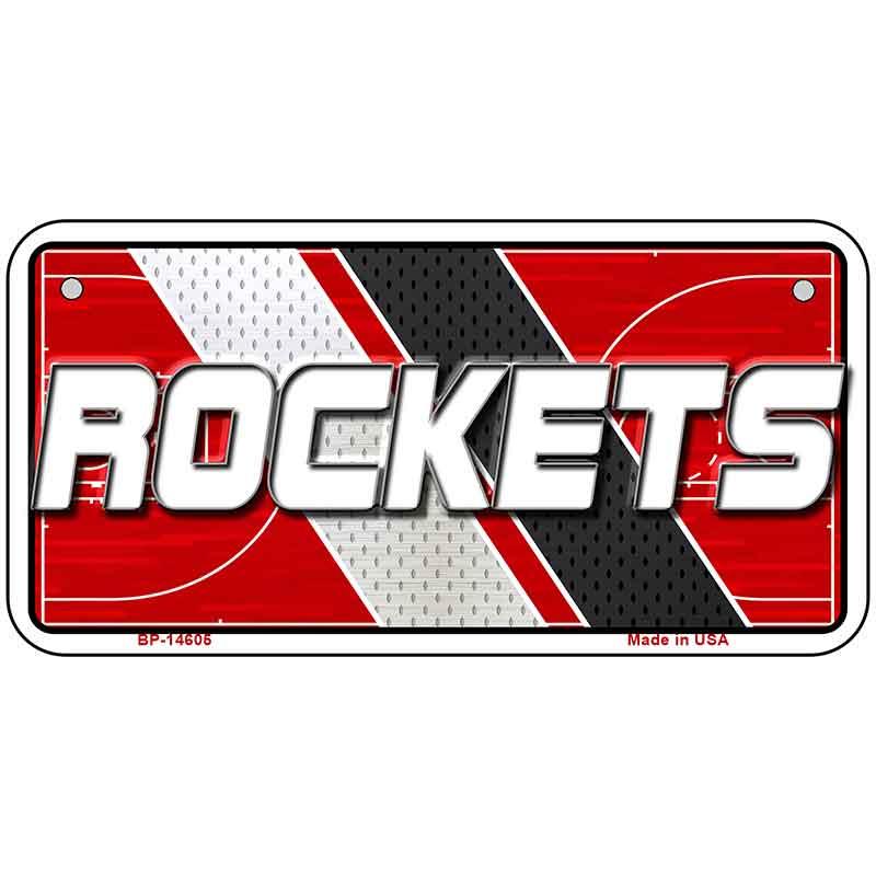 License plate with 'ROCKETS' text on a red, white, and black background