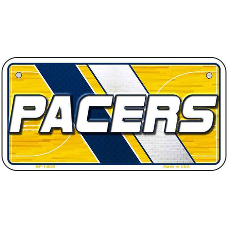 Metallic license plate with 'Pacers' branding on a white background