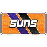 Metal license plate with 'Suns' logo and basketball court design on a white background