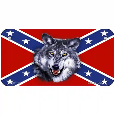 Confederate Flag Wolf Metal Novelty License Plate 6" x 3" (BP)