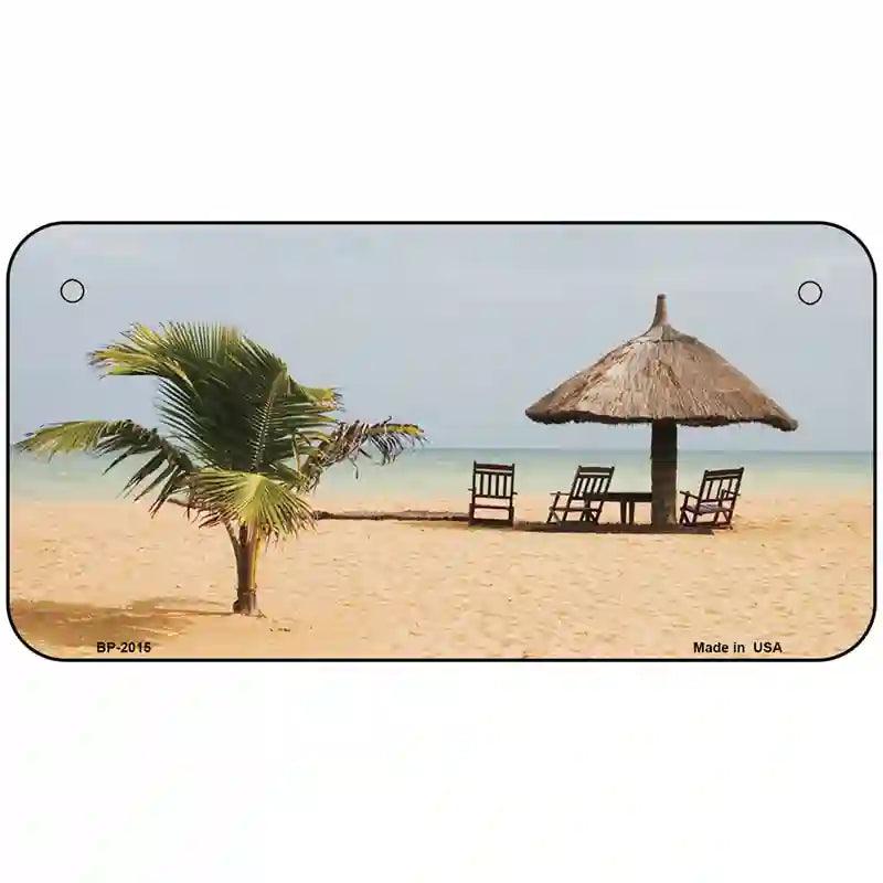 Tropical Beach Setting Metal Novelty License Plate 6" x 3" (BP)