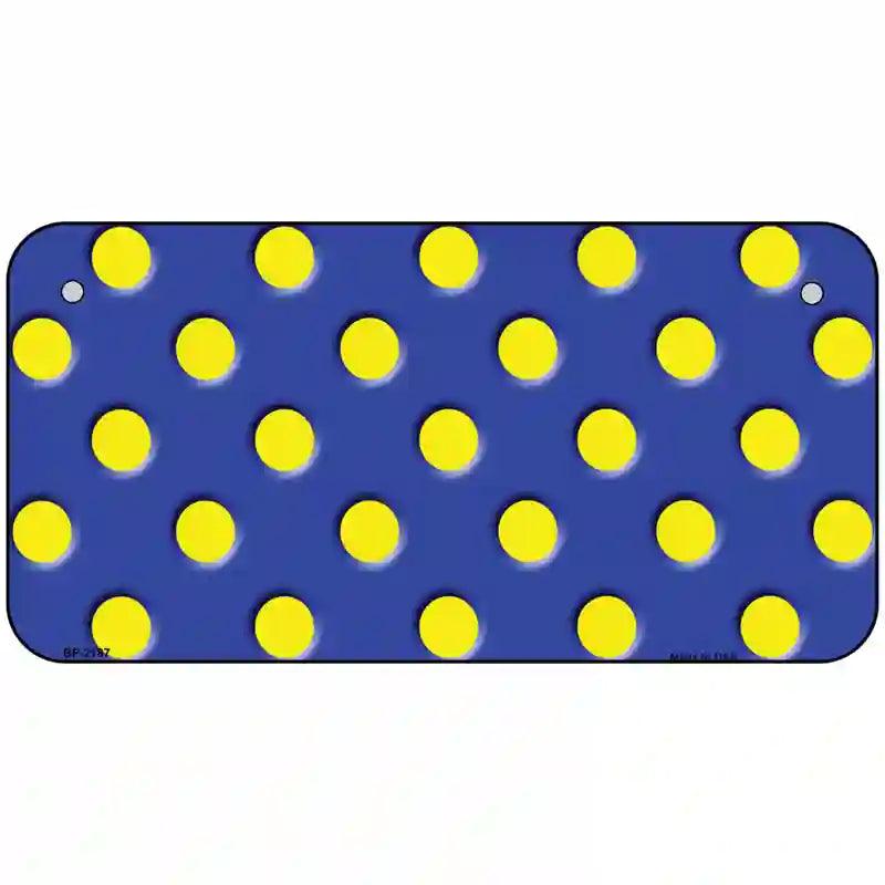 Yellow Polka Dots Royal Blue Metal Novelty License Plate 6" x 3" (BP)