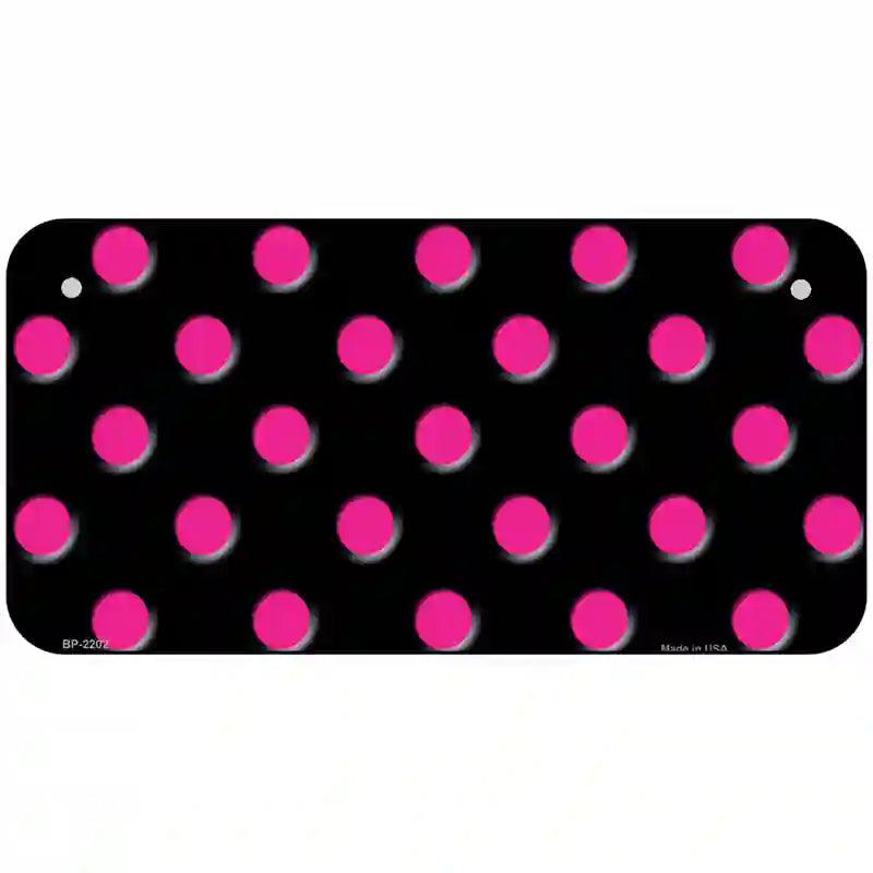 Hot Pink Polka Dots Black Metal Novelty License Plate 6" x 3" (BP)