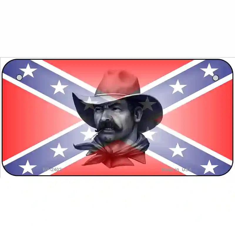 Confederate Flag Cowboy Metal Novelty License Plate 6" x 3" (BP)