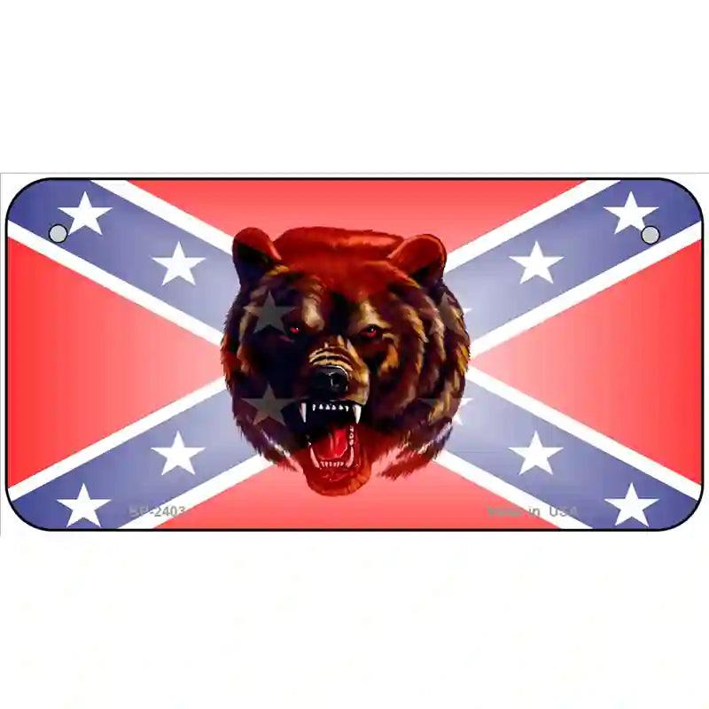 Confederate Flag Grizzly Bear Metal Novelty License Plate 6" x 3" (BP)