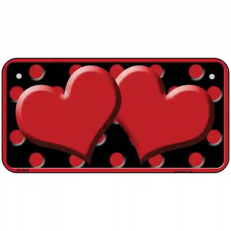 Red Black Polka Dot Red Center Hearts Novelty License Plate 6" x 3" (BP)