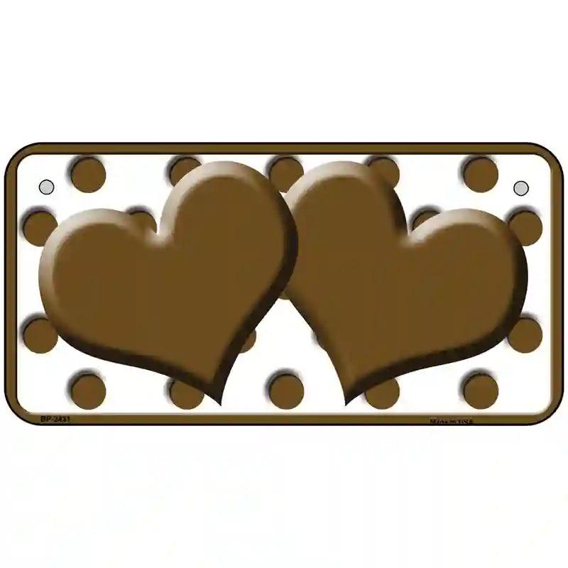 Brown White Polka Dot Brown Centered Hearts Novelty License Plate 6" x 3" (BP)