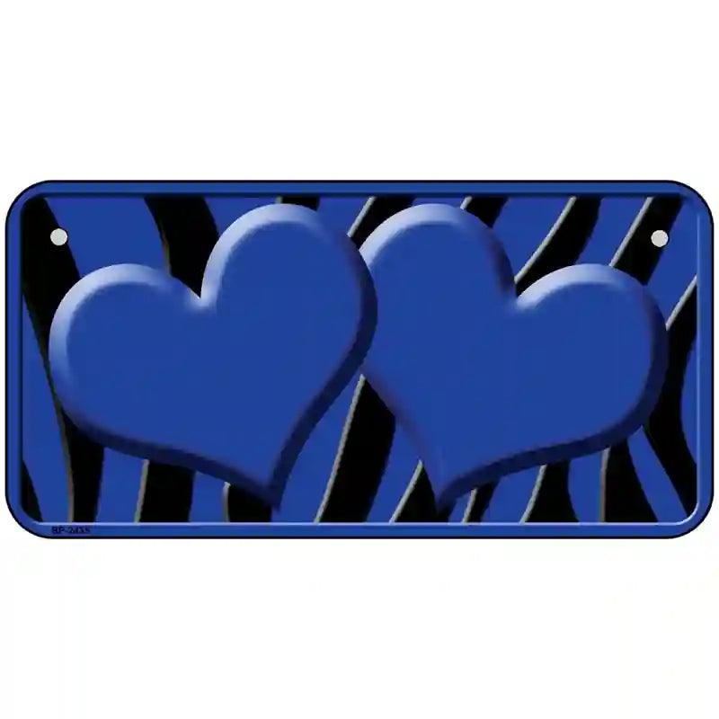 Blue Black Zebra Blue Centered Hearts Novelty License Plate 6" x 3" (BP)