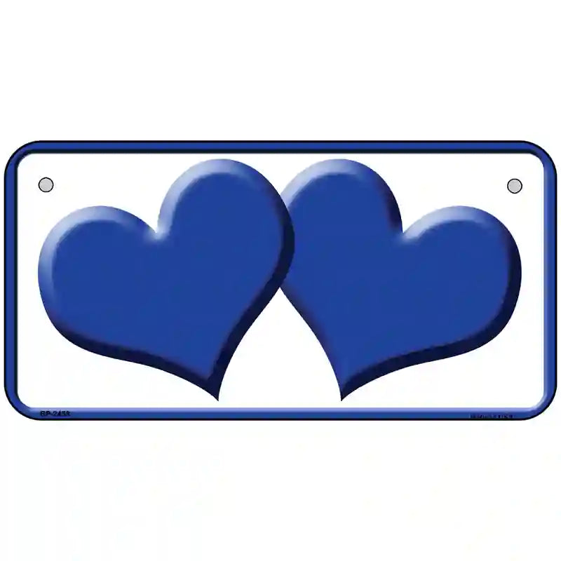 Solid Blue Centered Hearts White Novelty License Plate 6" x 3" (BP)