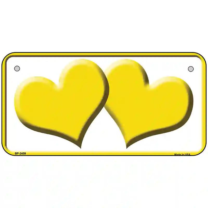 Solid Yellow Centered Hearts White Novelty License Plate 6" x 3" (BP)