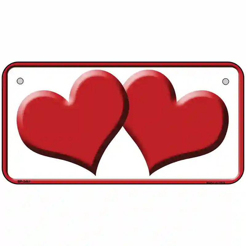 Solid Red Centered Hearts White Novelty License Plate 6" x 3" (BP)