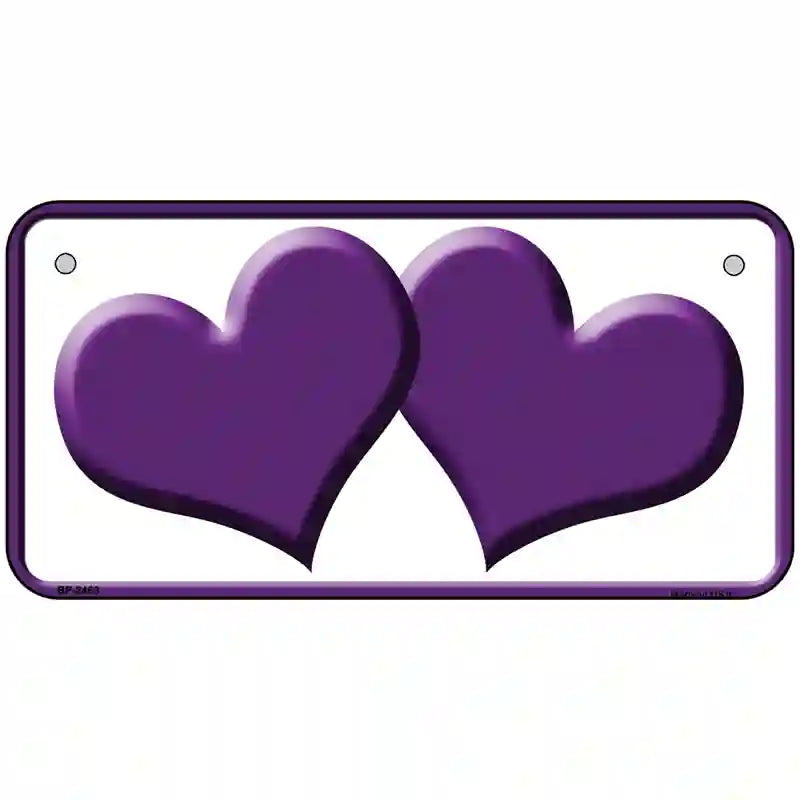 Solid Purple Centered Hearts White Novelty License Plate 6" x 3" (BP)