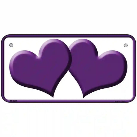 Solid Purple Centered Hearts White Novelty License Plate 6" x 3" (BP)