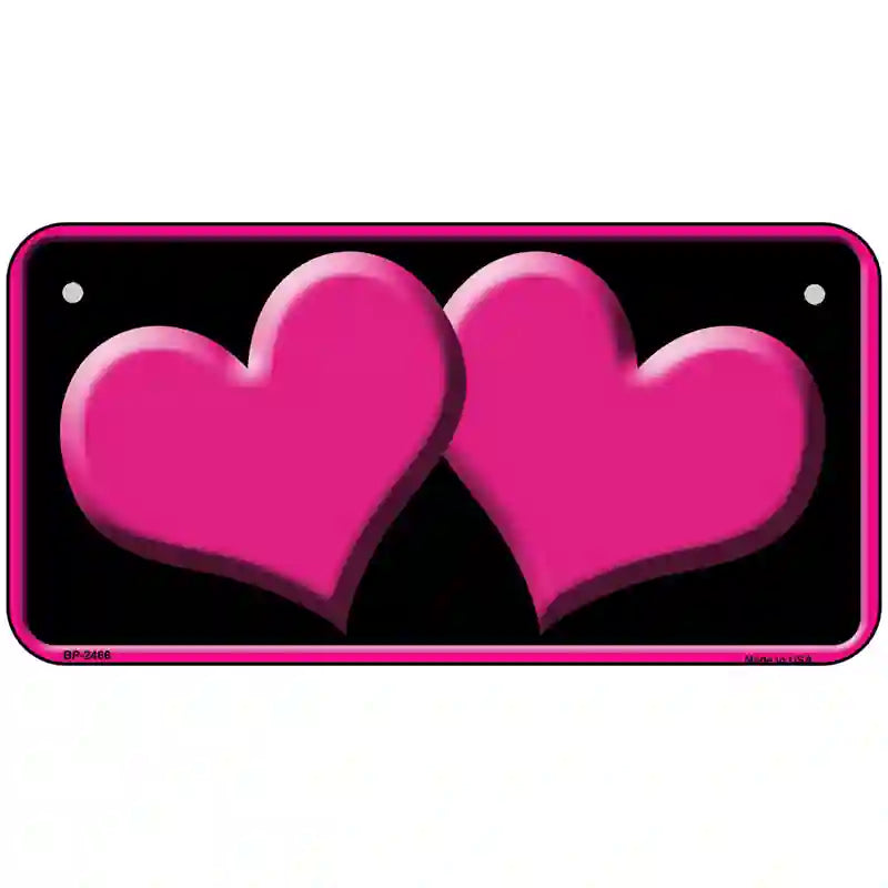 Solid Pink Centered Hearts Black Novelty License Plate 6" x 3" (BP)