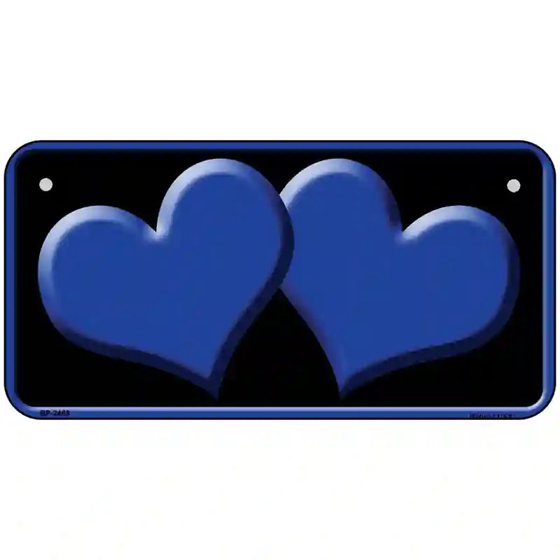 Solid Blue Centered Hearts Black Novelty License Plate 6" x 3" (BP)