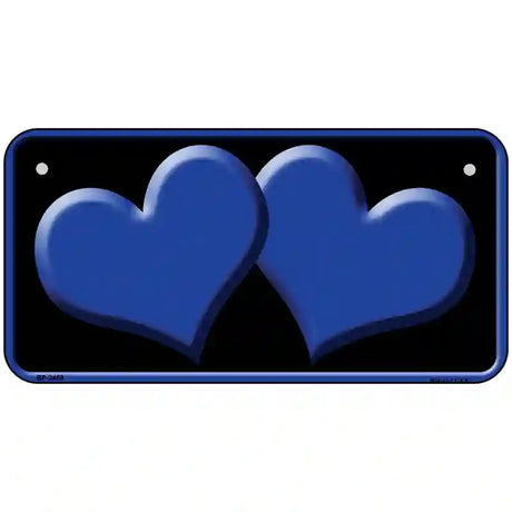 Solid Blue Centered Hearts Black Novelty License Plate 6" x 3" (BP)