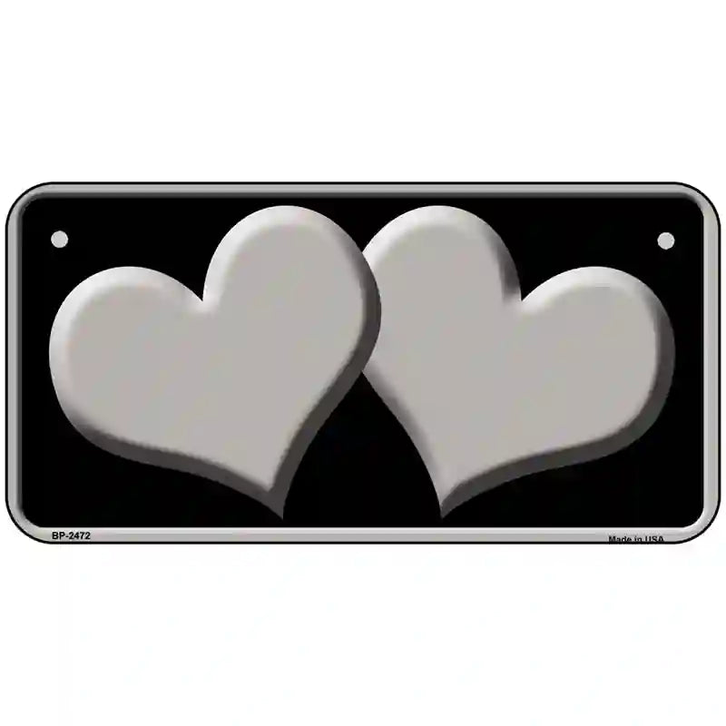 Solid Grey Centered Hearts Black Novelty License Plate 6" x 3" (BP)