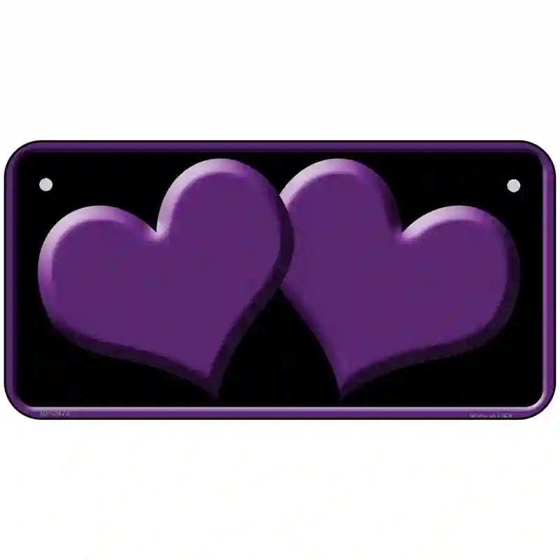 Solid Purple Centered Hearts Black Novelty License Plate 6" x 3" (BP)
