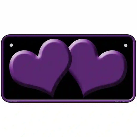 Solid Purple Centered Hearts Black Novelty License Plate 6" x 3" (BP)