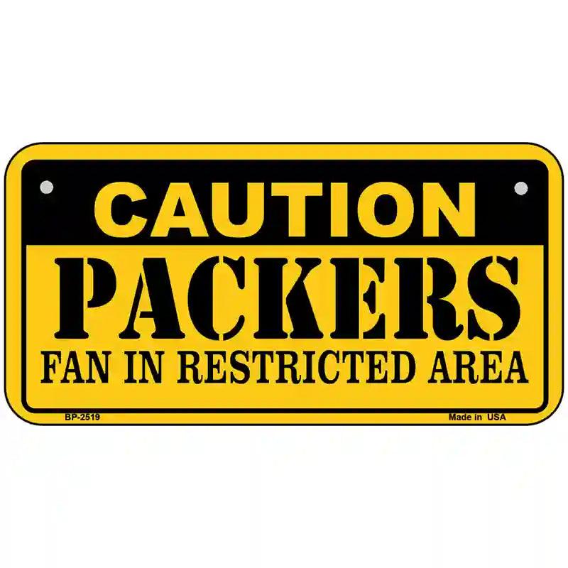 Caution Packers Metal Novelty License Plate 6" x 3" (BP)