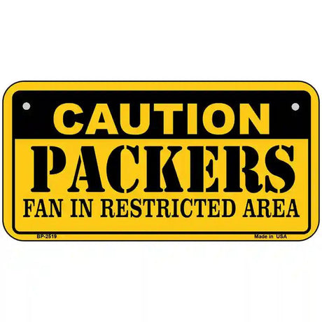 Caution Packers Metal Novelty License Plate 6" x 3" (BP)