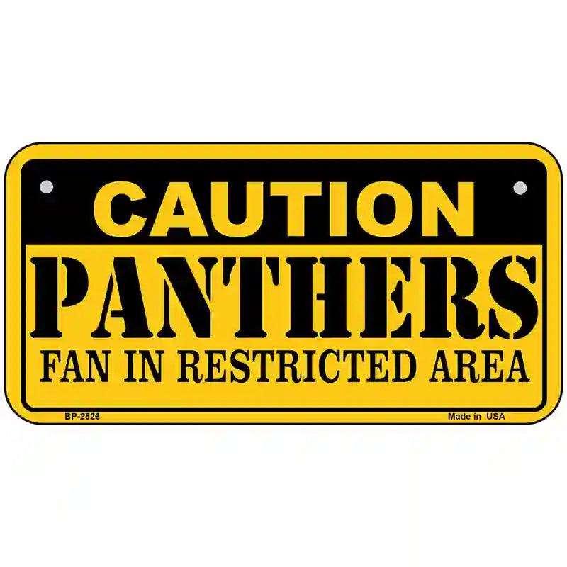 Caution Panthers Metal Novelty License Plate 6" x 3" (BP)