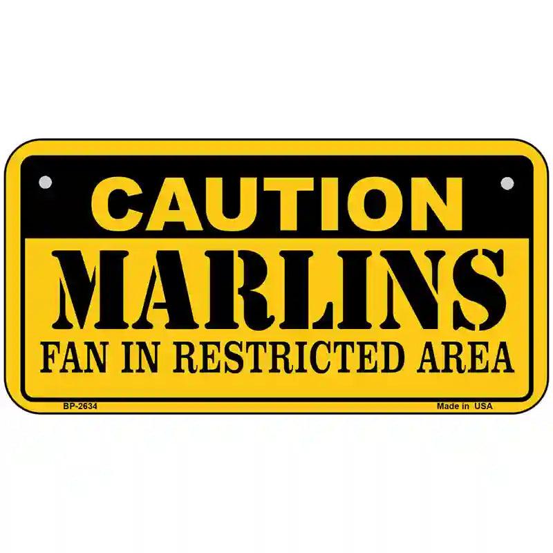 Caution Marlins Fan Metal Novelty License Plate 6" x 3" (BP)