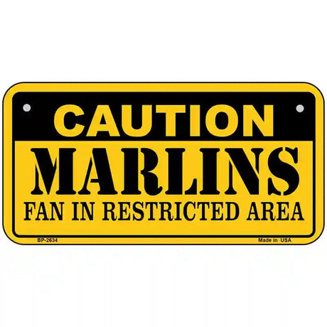 Caution Marlins Fan Metal Novelty License Plate 6" x 3" (BP)