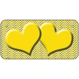 Yellow White Chevron Yellow Center Hearts Metal Novelty License Plate 6" x 3" (BP)
