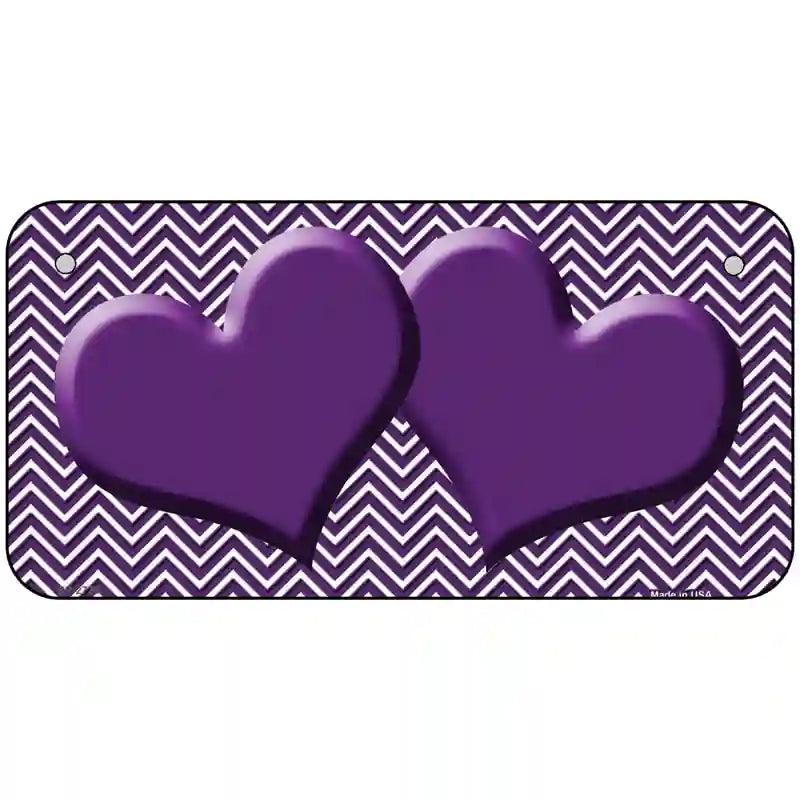 Purple White Chevron Purple Center Hearts Metal Novelty License Plate 6" x 3" (BP)