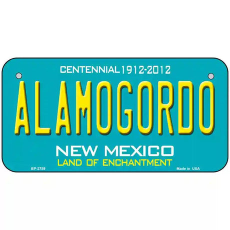 Alamogordo New Mexico Teal Novelty Metal License Plate 6" x 3" (BP)