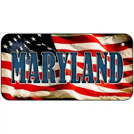 Maryland on American Flag Metal Novelty License Plate 6" x 3" (BP)