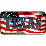 Texas on American Flag Metal Novelty License Plate 6" x 3" (BP)