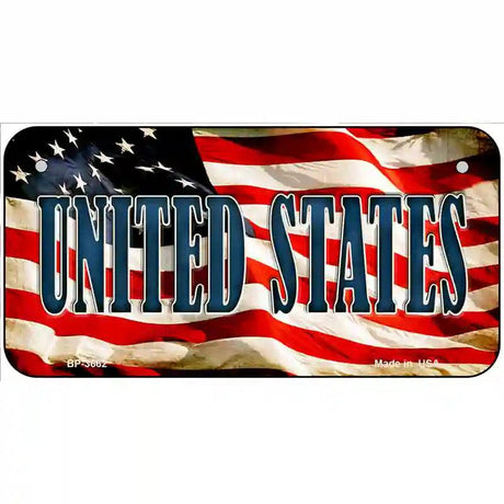 United States on American Flag Metal Novelty License Plate 6" x 3" (BP)