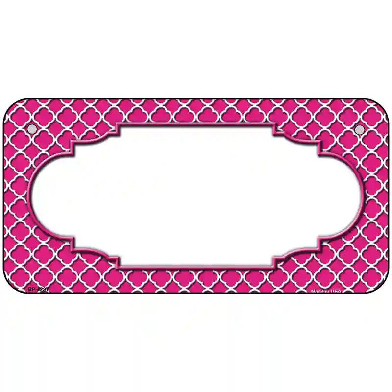 Pink White Quatrefoil Center Scallop Metal Novelty License Plate 6" x 3" (BP)