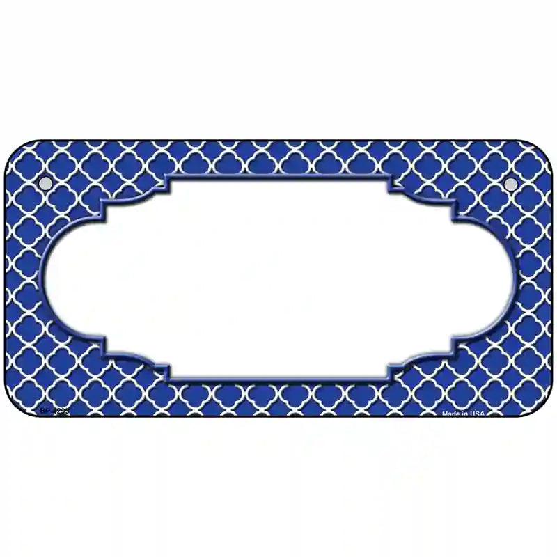 Blue White Quatrefoil Center Scallop Metal Novelty License Plate 6" x 3" (BP)