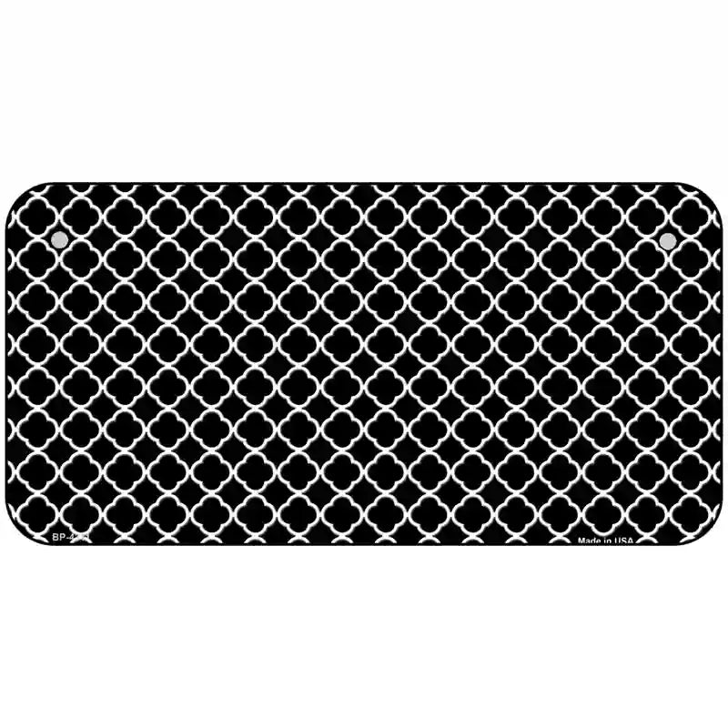 Black White Quatrefoil Metal Novelty License Plate 6" x 3" (BP)