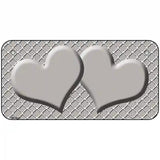 Grey White Quatrefoil Grey Center Hearts Metal Novelty License Plate 6" x 3" (BP)