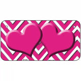 Pink White Chevron Hot Pink Center Hearts Metal Novelty License Plate 6" x 3" (BP)
