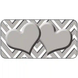 Grey White Chevron Grey Center Hearts Metal Novelty License Plate 6" x 3" (BP)